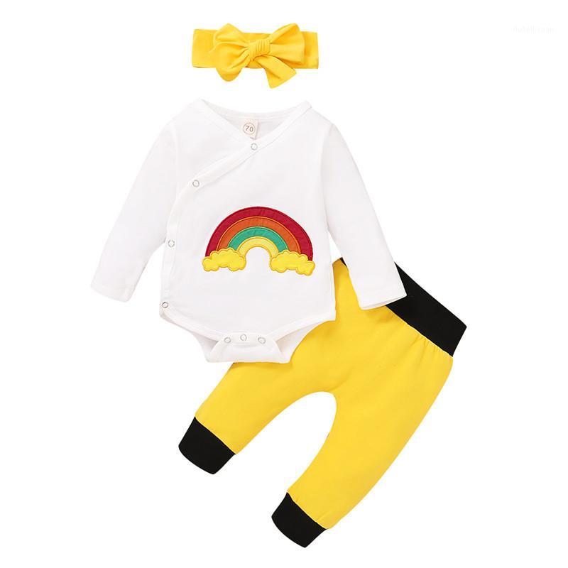 

2020 Brand Baby Boys Girls Clothes 0-18M Toddler Baby Long Sleeve Rainbow Print Romper Tops+Long Pants Newborn Tracksuits Suits1
