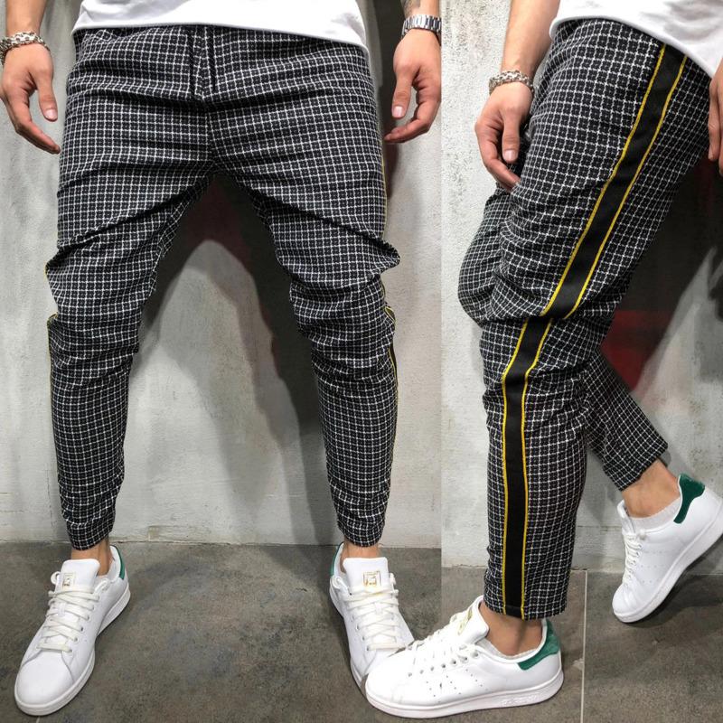 

European Size Track Pants Men's Slim Fit Webbing Plaid Tie Legged Casual Men Streetwear Sport Harem Trousers hip hop, Tu se