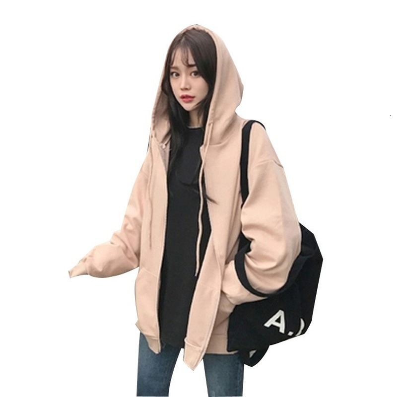 

2021 New Hoodie of women clothes polyester office lady autumn and winter zipper with casual size big solid color sweater A40N, Velvet apricot.