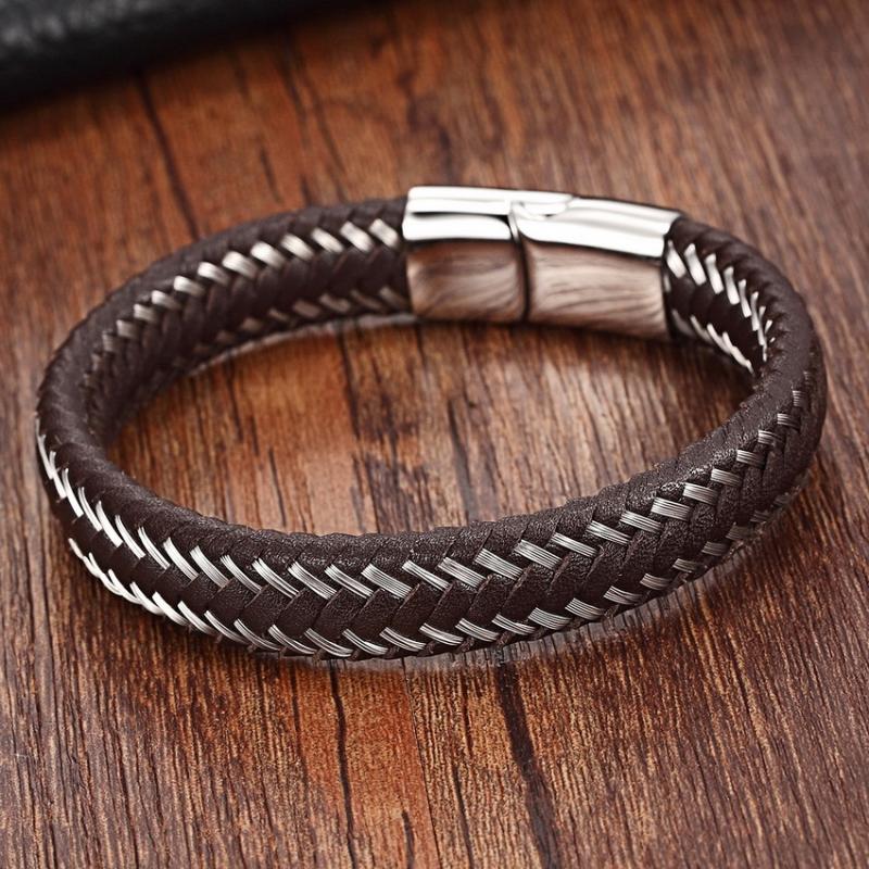 

Charm Bracelets 2021 Stainless Steel Chain Bracelet Men Genuine Leather Black Color For Women Rope Jewelry Vintage