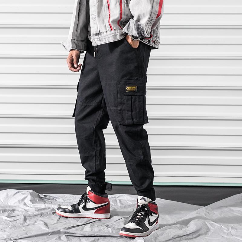 

Nice Pants Men Multi-pocket Elastic Waist Green Harem Pant Hip Hop Sweatpants Casual Trousers Joggers Male -3XL, Black