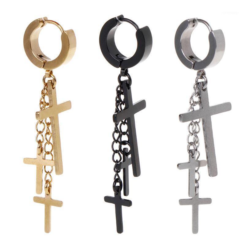 

Stud 1pc Design Punk Earrings Cross Pendant Dangle Long Drop Chain Tassel Titanium Steel Women Men Jewelry Charms Brincos Hanging1