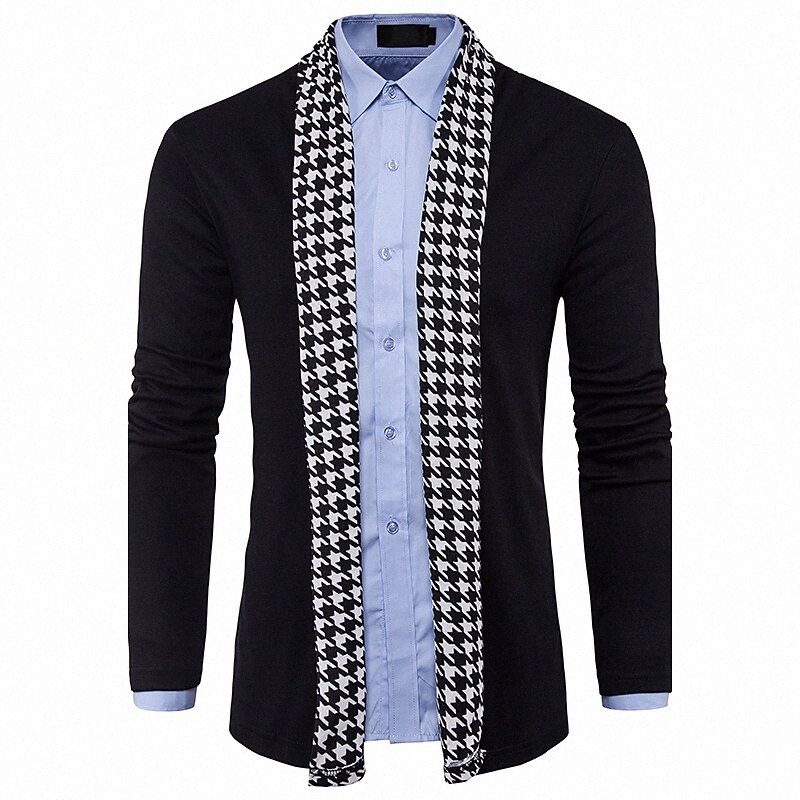 Cardigan Homme Bloc de couleur à manches longues Pull régulier Cardigans V Cou Chute Spring Gris Black U3YG #