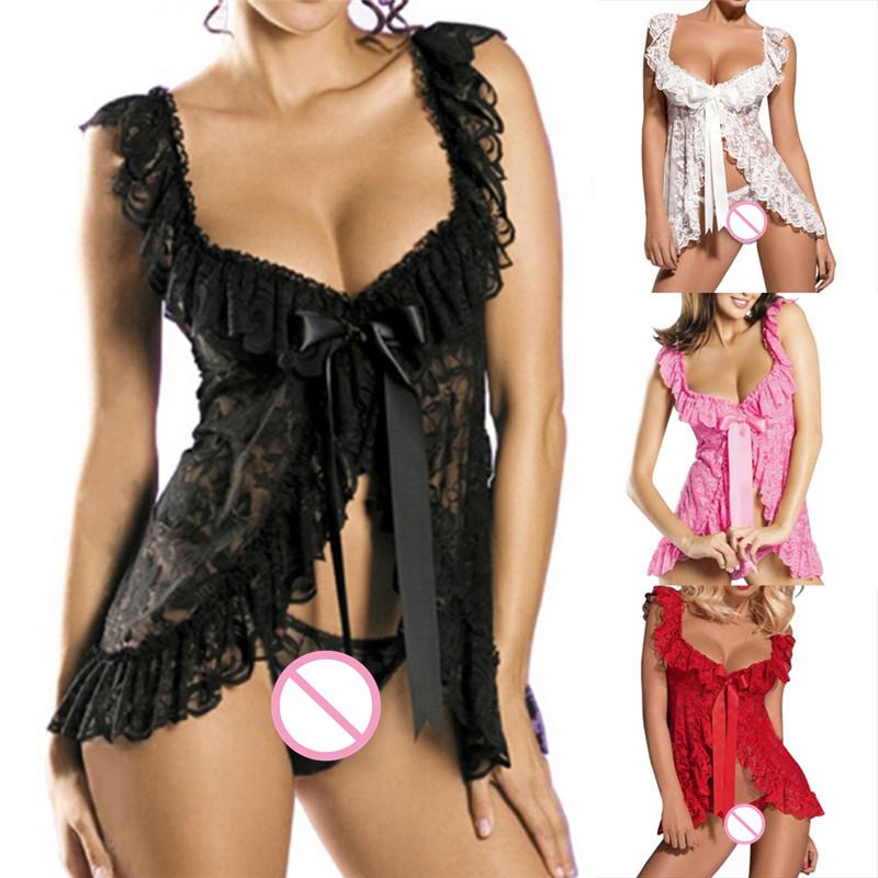 

Women Sexy Lingerie Sets Plus Size Europe And America Style Sexy Lace Perspective Dress + T Pants /L/XL/XXL/XXXL/XXXXL, Black