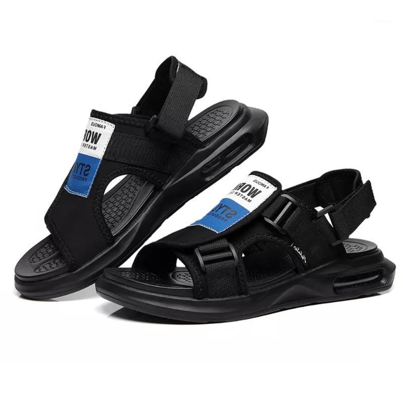 

summer casual men elastic air cushion sandals hipster buckle slippers comfortable non-slip wear-resistant sandals women1, Black
