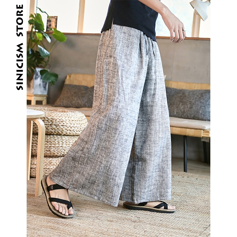 

MrGoldenBowl Store Man Cotton Linen Wild Leg Pant Men Casual Stripe Straight Flare Trousers Male Traditional Pants Trousers 201116, 3color striped