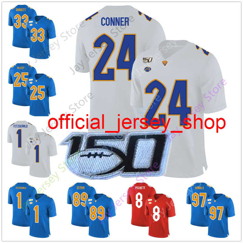 

Pittsburgh College Football Jersey Tony Dorsett Mike Ditka LeSean McCoy Larry Fitzgerald James Conner Aaron Donald, No extra patch