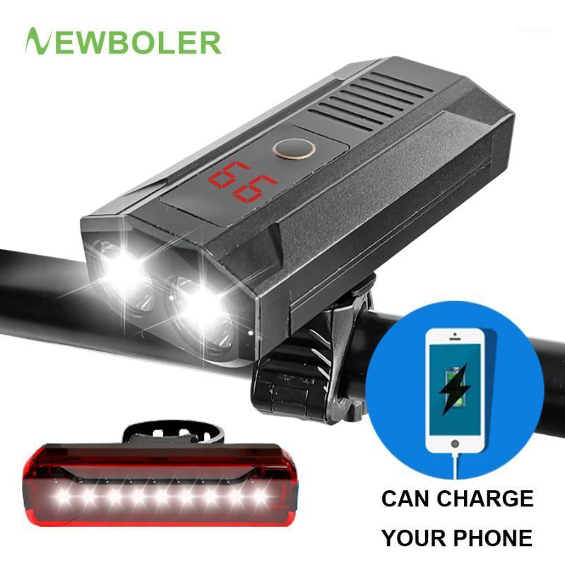 

NEWBOLER Digital Display USB rechargeable LED bicycle light front rear 2400 Lumen 5200mAh cycling lamp Waterproof bike light kit1