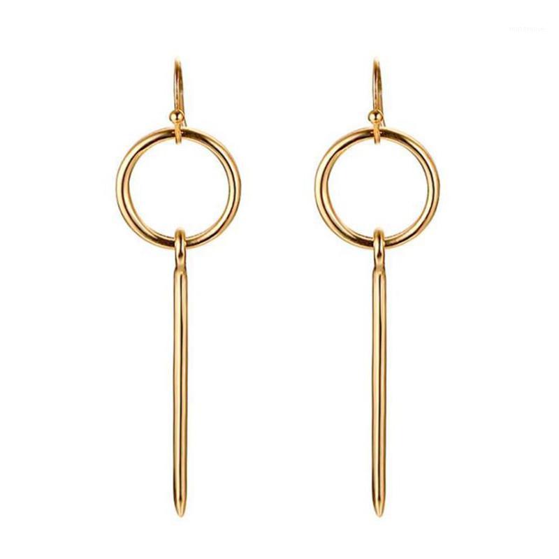 

Stainless steel gold color circular long striped earrings for women fashion simple geometric long-striped hoop earrings jewelry1