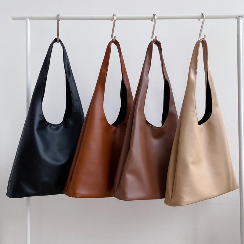 

Korean Women's Bag Middle Woman Handbags High Capacity Ladies Shoulder Bag Soft PU Leather Female Triangle WholeSale, Black