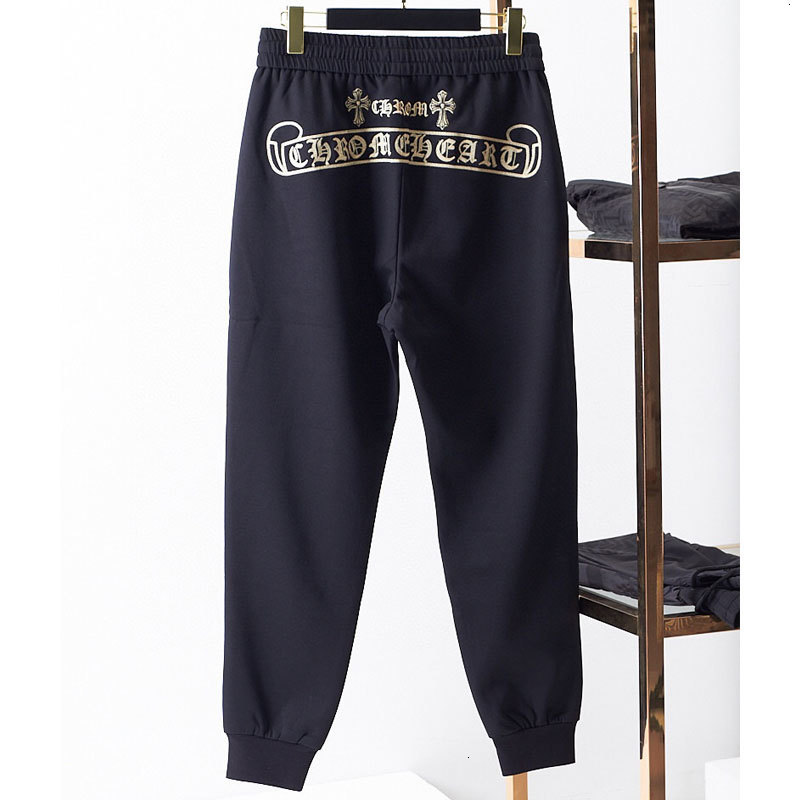 

and Autumn winter fashion brand crosin Sanskrit embroidery cross legged casual sports men's elastic pants, Black