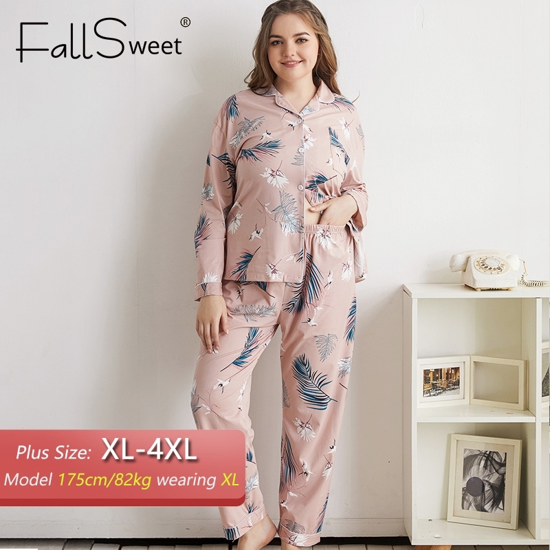 FallSweet Plus Size Pajamas Sets for Women Long Sleeve Print Pyjamas Women Sleepwear Sexy Nightwear 4XL 201031