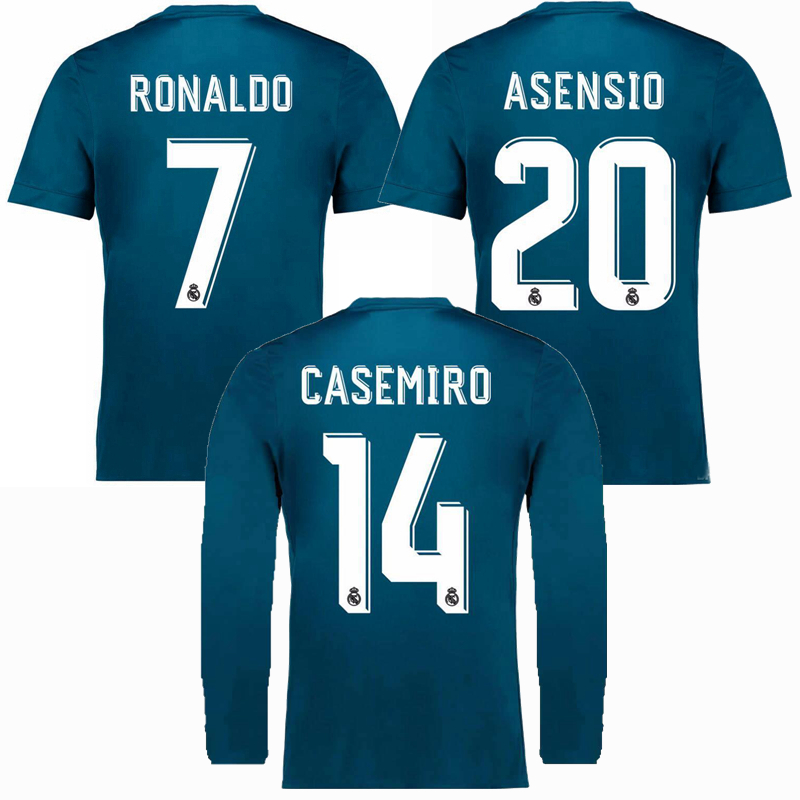 

17/18 Retro classic Real soccer jerseys BENZEMA CASEMIRO MARCELO ISCO BALE SERGIO RAMOS Madrid 17 18 3rd football long sleeve shirt, Black;yellow