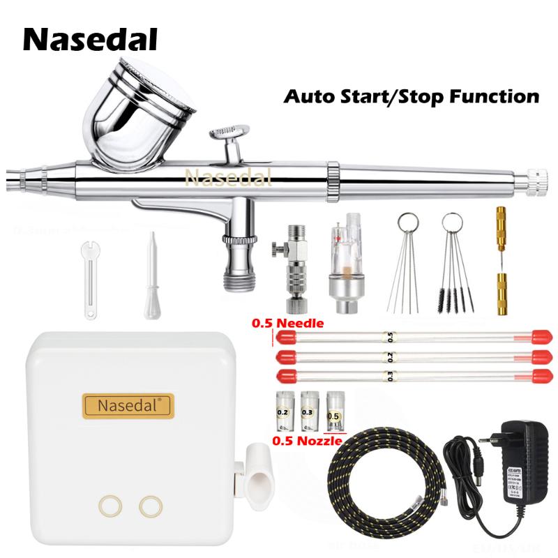 

Nasedal Auto-Stop Air Compressor Airbrush kit 0.3mm Dual-Action Spray Gun Makeup Cake Paingting Tool Touch Switch Air Compressor