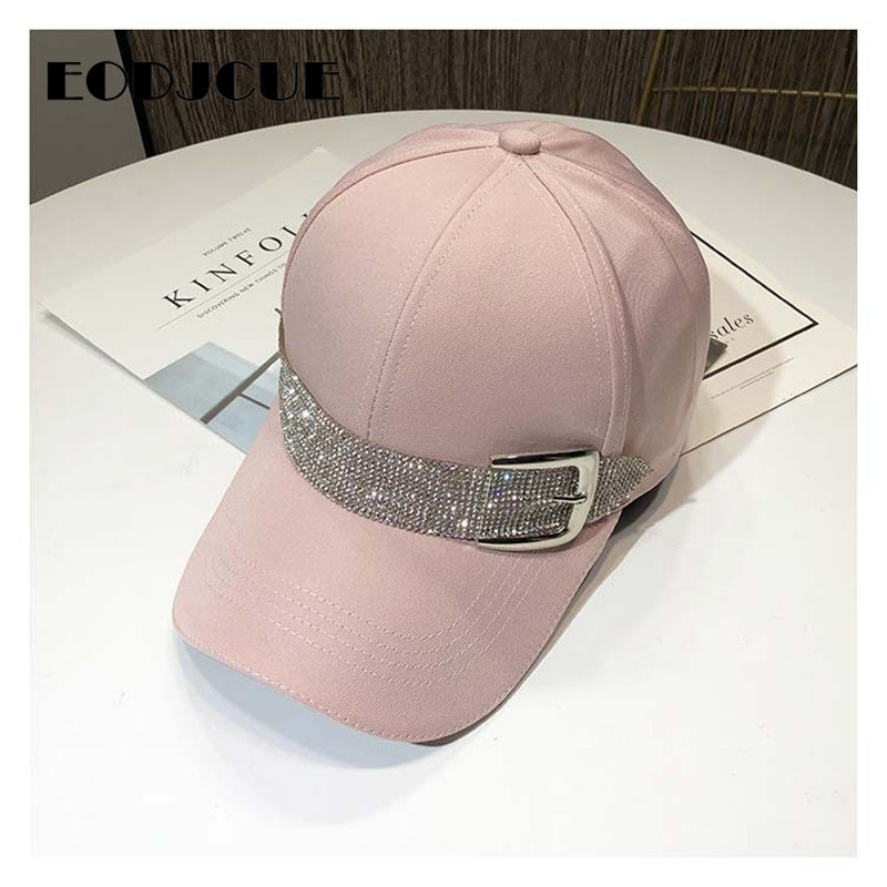 

New Fashion Rhinestone Belt Baseball Caps For Women Snapback Sport Caps Outdoor Sun Hat Gorras Black hat T200715, White