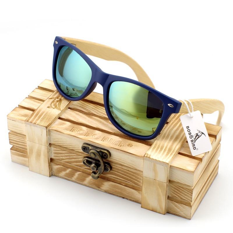 

BOBO BIRD CG005 Handmade Unisex Sunglasses Deep Bule Plastic & Bamboo Frame And Chooseful Colorful Polarized Lens OEM Accessory