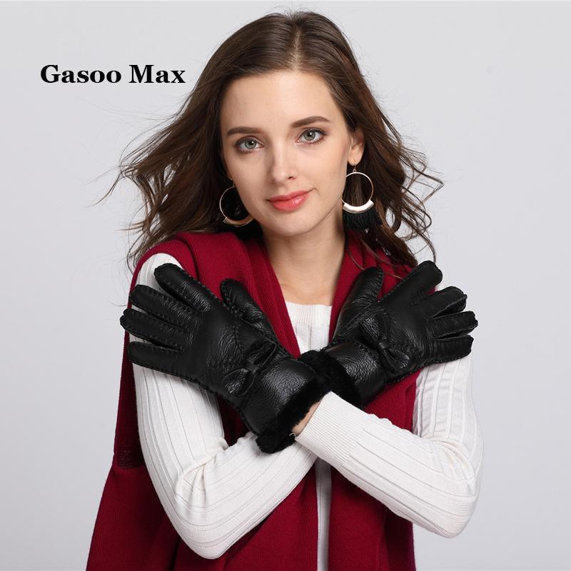 

2020 Russian new autumn and winter fashion women's beautiful wool gloves female skin leather sheepskin gloves leather
