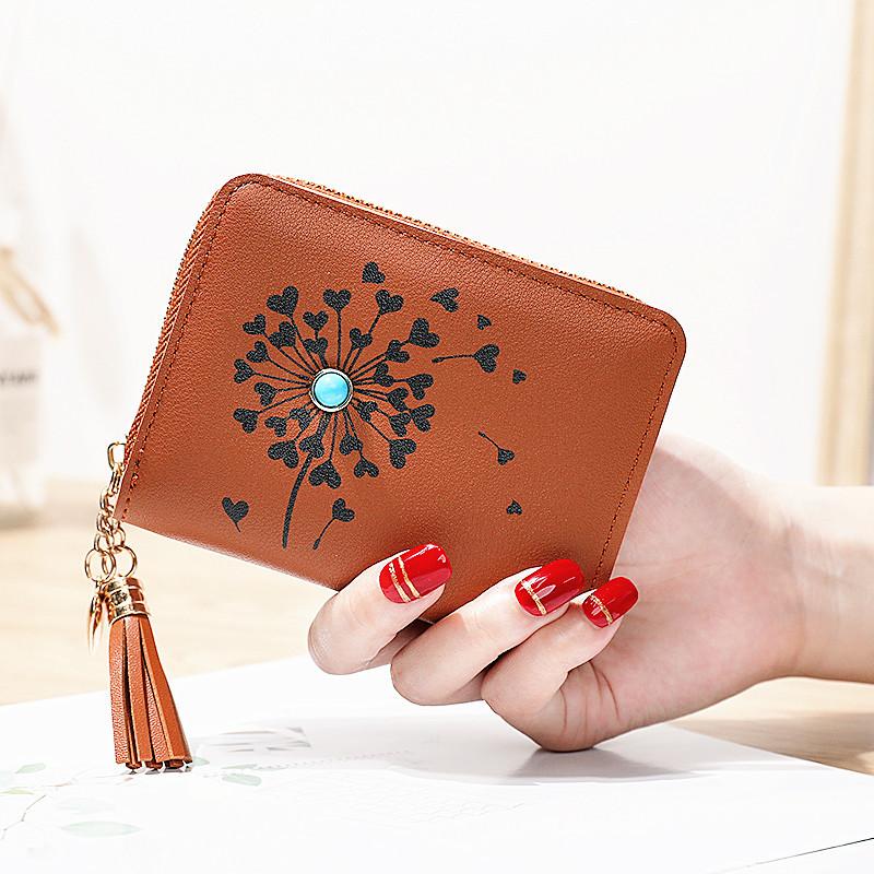 

Fresh Love heart flower Small wallet Korean Fashion Short Women's leather wallet Trendy Mini purse women Zipper Small purse, Black