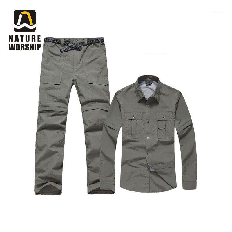 

Men Women Outdoor Hiking Camping Hunting Quick-dry Softshell Waterproof Detachable Breathe Jacket Coat Sports Fishing Pants Sets1, Army green