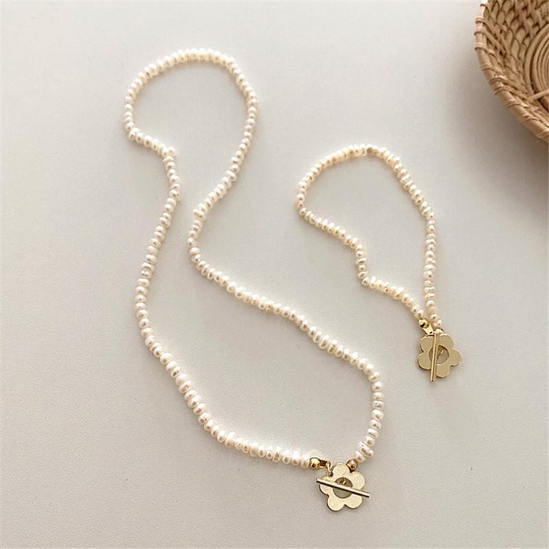 

Kshmir 2 / a Set of Metallic Florets Freshwater Pearl Necklace Simple Clavicular Chain Swivel Clasp Women's Jewelry Punk Flower