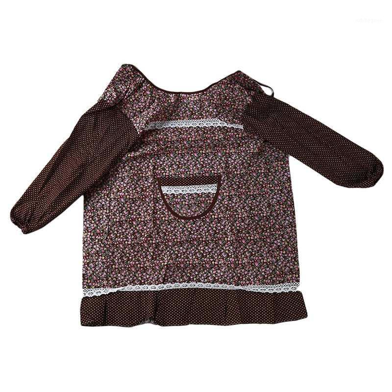 

Fashionable Sleeve Adult Apron Rural Colorblock Printed Coverall Kitchen Workwear1