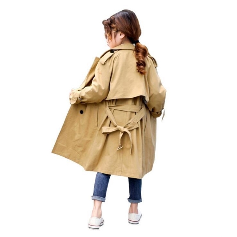 

Children Trench Coat Red khaki Spring Autumn kids jacket Fashion Casual Girls Long Coat High-grade Kids Jacket 3-12Y 201106, Ivory