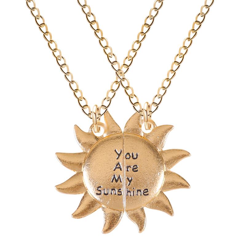 

2 Pieces / Sets Of New Ladies Necklace "You Are My Sunshine" Pendant Simple Alloy Men And Women Charm Fashion Jewelry Gift