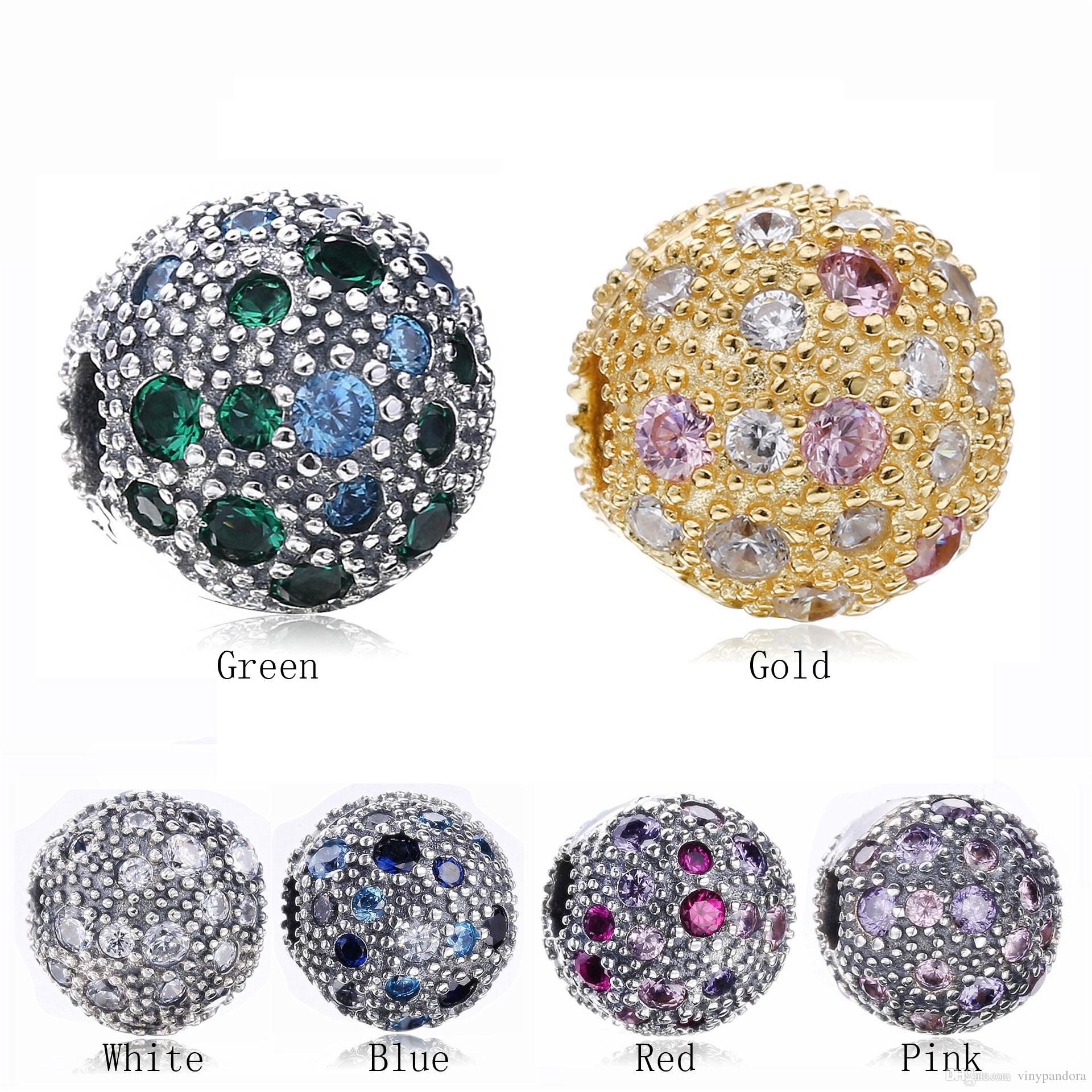 

925 Sterling Silver Cosmic Stars Clip Stopper with Multi-Colored Cz Charm Bead For European Style Jewelry Bracelets and Necklaces