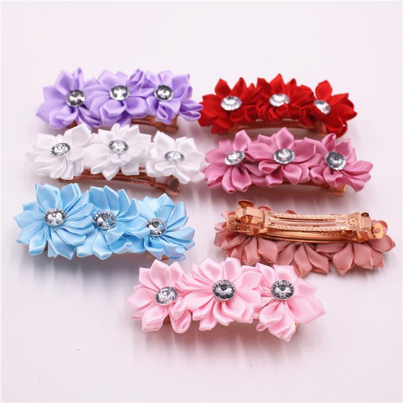 

Beautiful Chiffon Flowers Girls Hair Clip Band Hairpins Kids Rhinestone Barrettes Fashion Gift Hair Accessories1, White