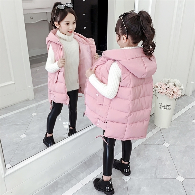 

fashion Hooded Warm Vest for Kids Girls Autumn Winter Children Thicken Down Jackets Sleeveless Wadded Waistcoat for Teenagers 201106, Yellow