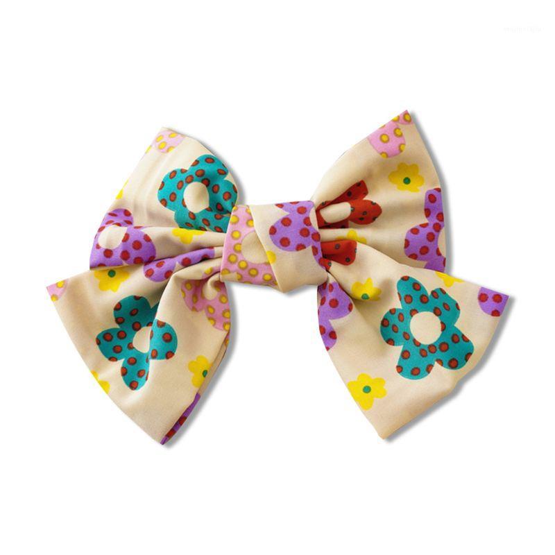

Women French Barrette Sweet Floral Printed Big Bowknot Ponytail Spring Hair Clip 63HC1, Yellow