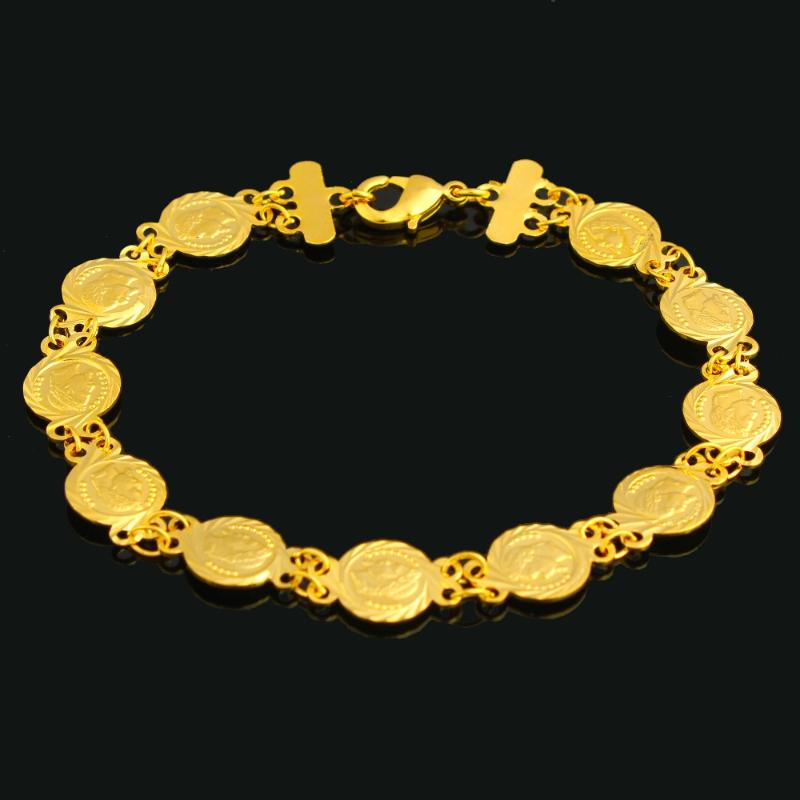 

New Fashion Jewelry charm Coin 21cm Bracelet Gold color Women Gifts