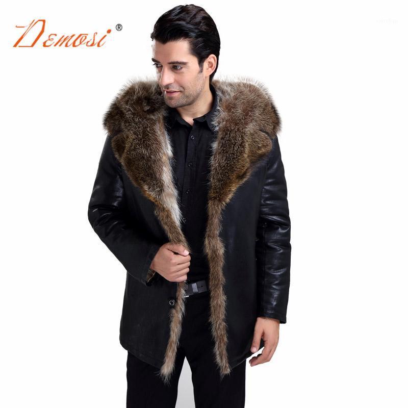 

Men's Leather & Faux Fashion Winter Natural Fur Lined Jacket With Raccoon Hooded Businessmen's Luxury Warm Coats Of Real Plus Size1, Short