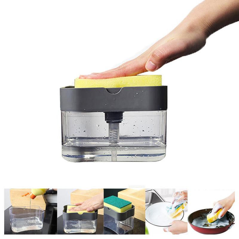 

Soap Dispenser with Sponge Manual Press Liquid Soap Dispenser Storage Container Kitchen Box for Kitchen Cleaning Tools