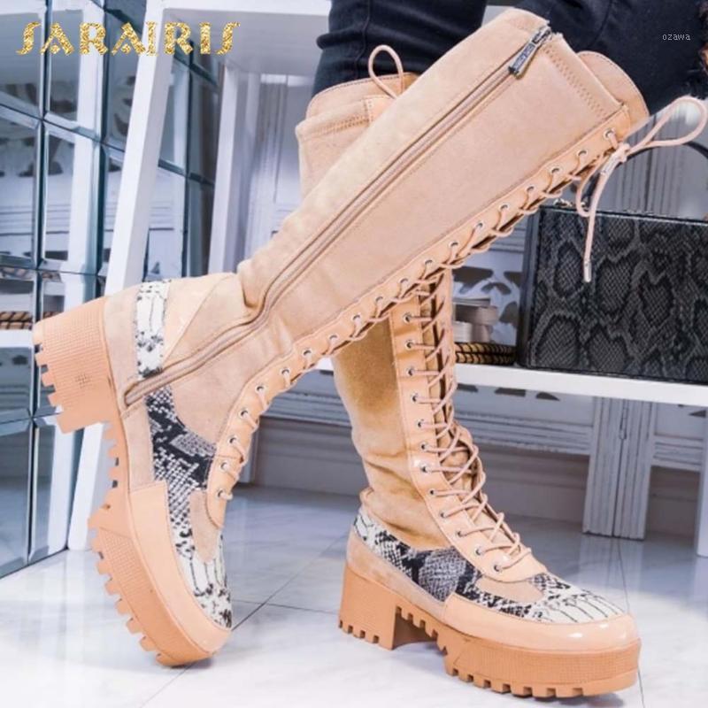 

Sarairis 2020 New Arrivals Snake Print Knee High Boots Woman Shoes Platform Non Slip Zipper Comfortable Shoes Ladies Boots1, Khaki