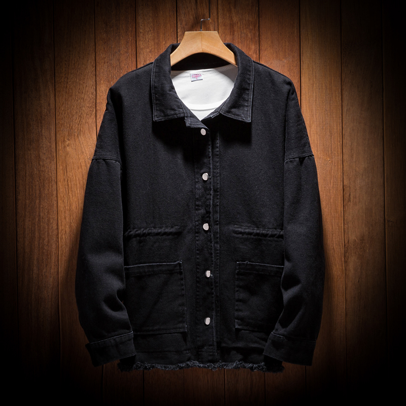 

2021 Male Brim Black Autumn Coats Jeans Fashion  Streetwear Hip Jacket Man W36Q