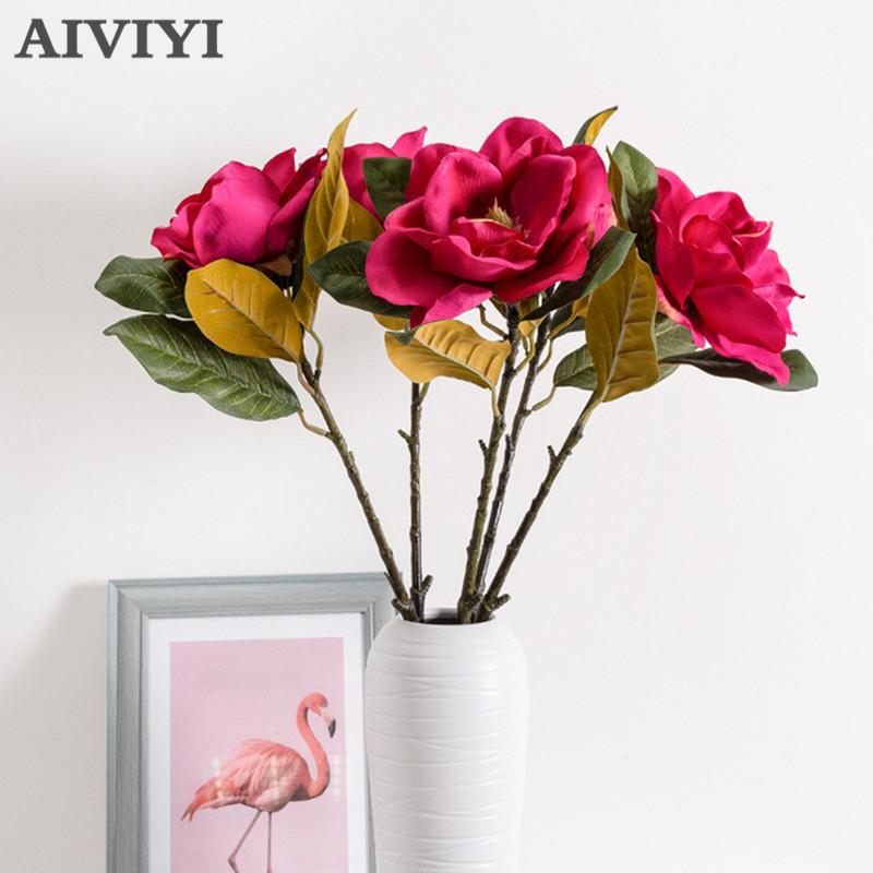 

Foreign trade excellent product Simulation flower big magnolia bouquet home living room table wedding decoration, Champagne
