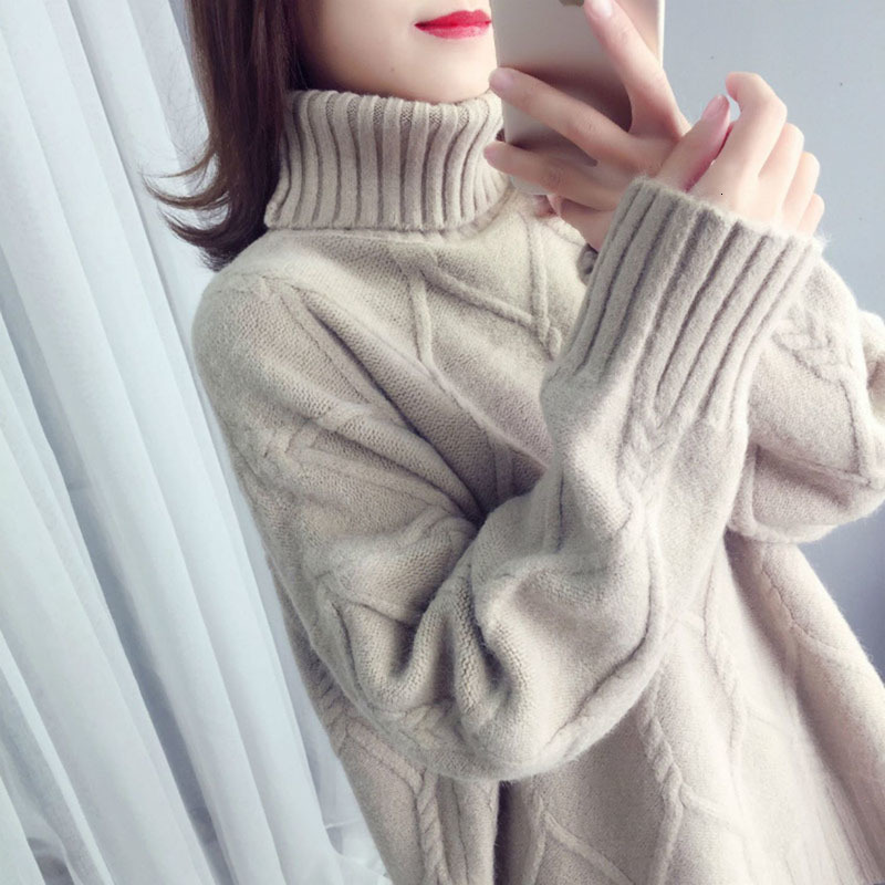 

2021 New Women Autumn Wool Thick Cashmere Pullovers Long Female Sleeve Loose Turtleneck High Jumper Sweater R180 Erfp, Haji