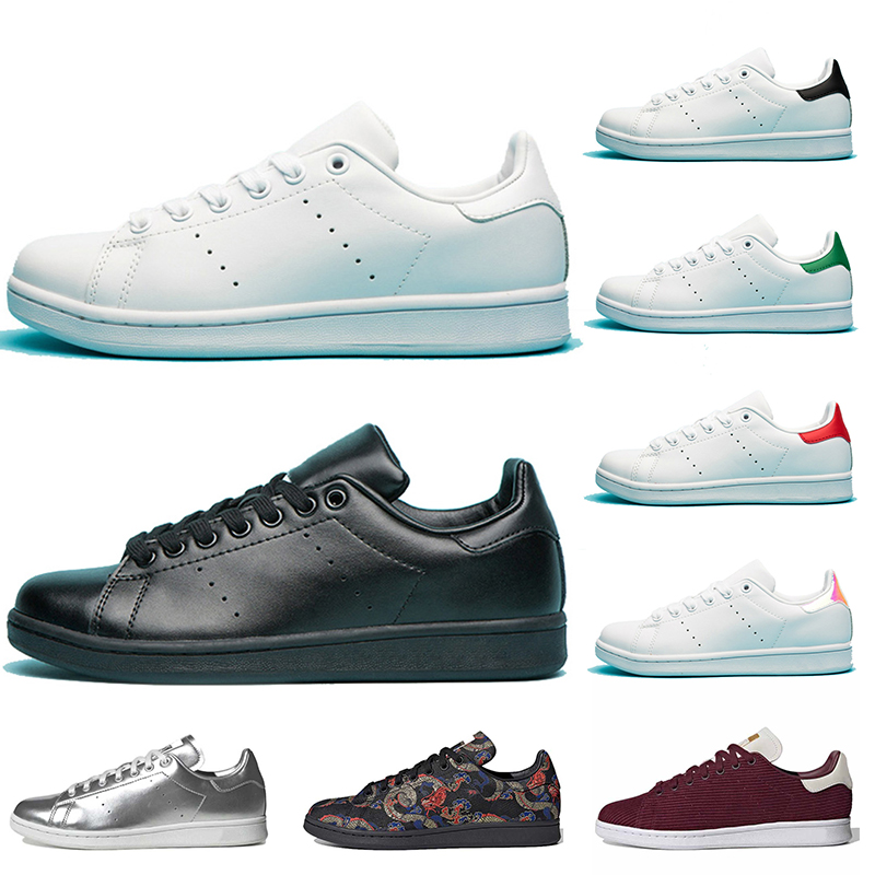 

Designer Leather Stan Smith Womens Mens Casual Shoes White Black Gold Silver Green Red Superstar Superstars Platform Sneakers Trainers, Black white