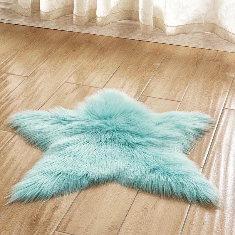 

60CM Star Shape Artificial Wool Carpet Sheepskin Hairy Carpets Faux Mat Seat Pad Fluffy Soft Area Rug Chair Cover Bedroom Mat1, Gray