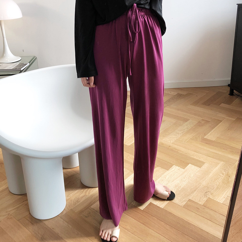 

2021 New Spring Pure Color High Waist Wide Leg Straight Casual Women Purple Long Pants Female Trousers F3vv