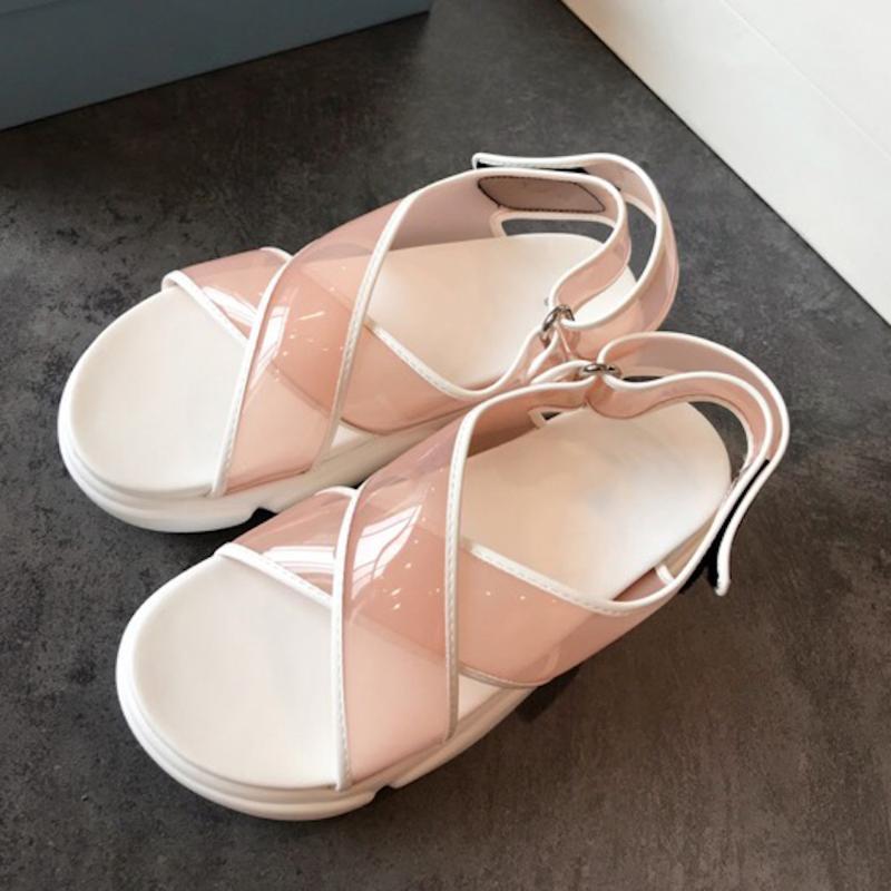 

Sandals Women's Hapucky New Hot Sell PVC Flat Shoes Crystal Open Toed Ladies Summer Beach Sandals Fashion Women Platform1, Pink