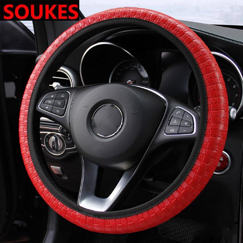 

38CM Leather Woven Non-slip Car Steering-wheel Cover For Focus 2 Fiesta Mondeo Ranger Kuga Seat Leon Ibiza Mitsubishi1