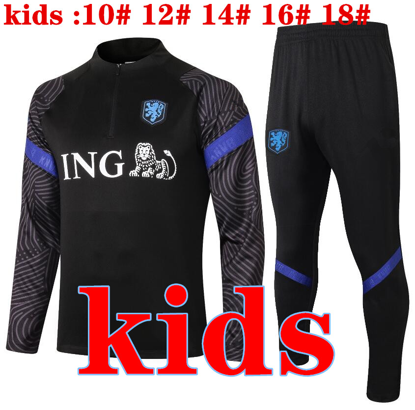 

20 21 kids tracksuit Netherlands national team Survetement 2020 2021 Holland long sleeve sportswear boys football training suit jogging set, Black