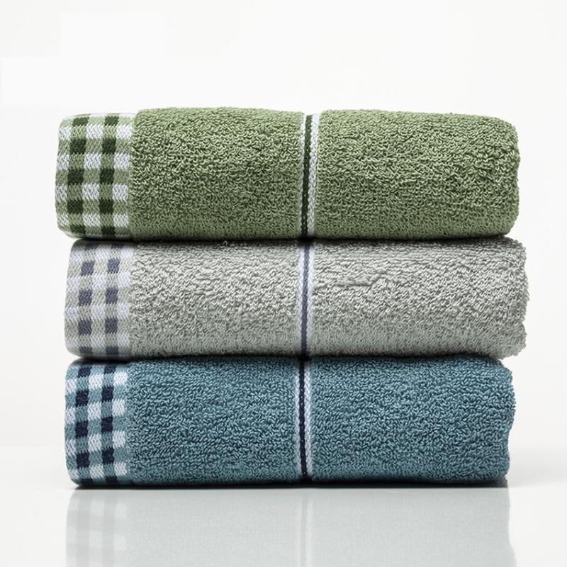 

Towel Pure Cotton Adults Face Strong Water Absorption Soft Close To Skin Plaid Stripe Rectangle No Fade Use For Bathroom, Design 2