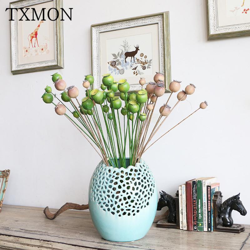 

TXMON American pastoral 5 heads artificial poppy fruit shooting props home decoration flower berry simulation fruit fake flowers1, Green