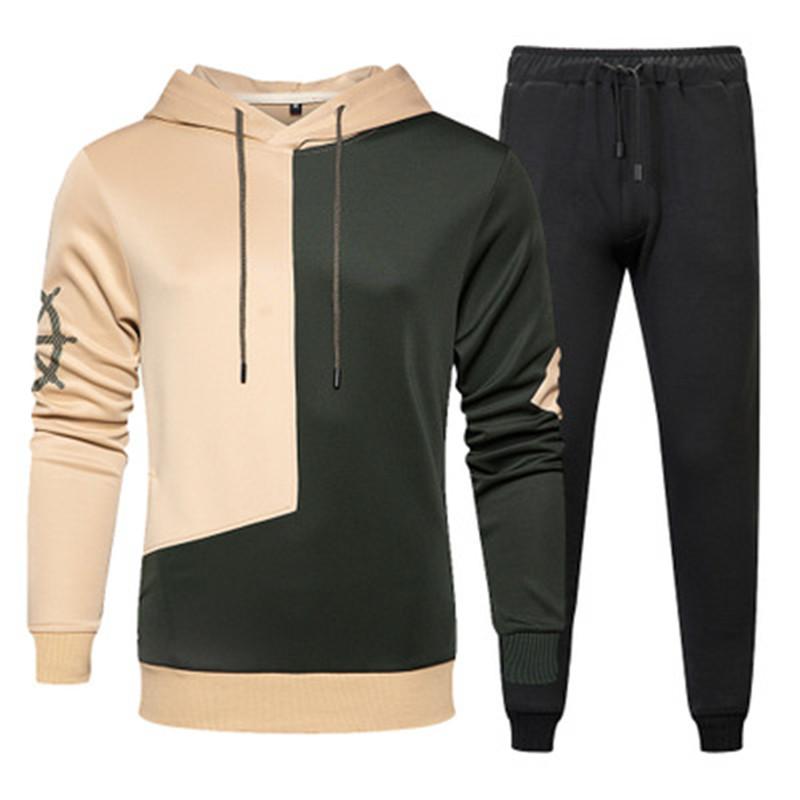 

Mans Colorblocked Sets Fashion Trend Splicing Long Sleeve Hoodies Trousers 2pcs Suits Designer Male Autumn New Sport Casual Slim Tracksuits