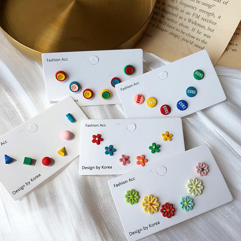 

Stud 2021 Summer Multiple Colorful Small Statement Earrings For Women Unique Design Flower Geometric Holiday Jewelry