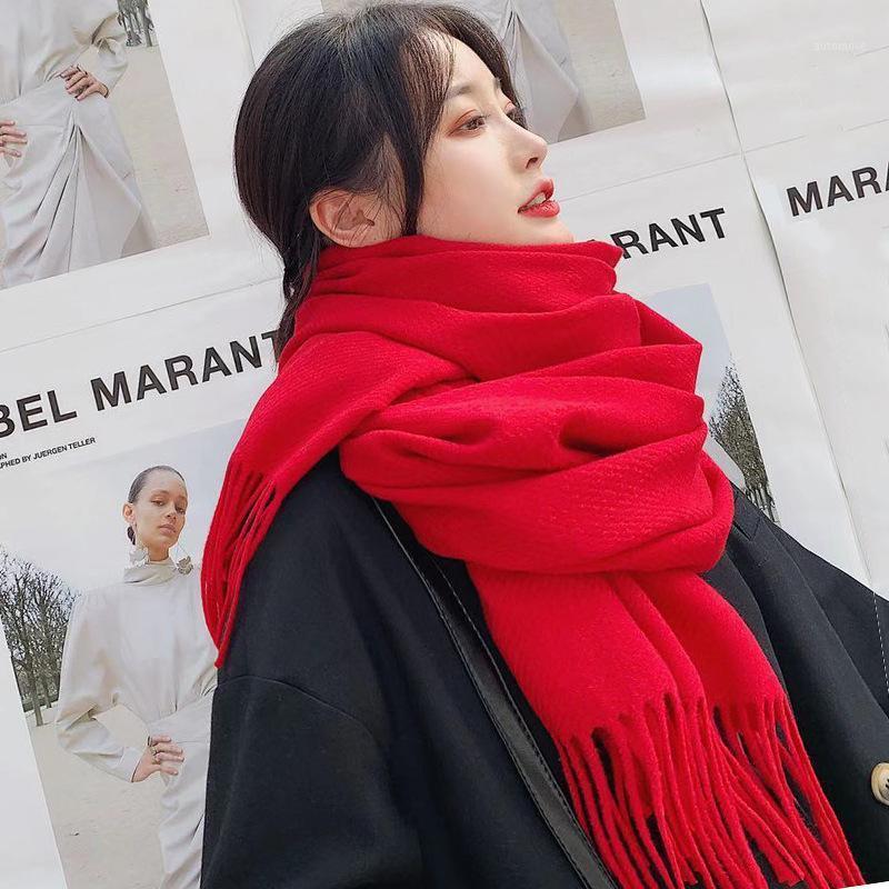 

New Woman Winter Scarf Fashion Female Shawls Cashmere Handfeeling Winter Wraps Solid color HijabScarf Wholesale1