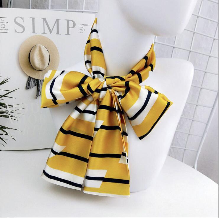 

Hot 2021 Luxury Women Stripe Silk Scarf Square Lady Wrap Small Office Neck Head Scarf Hair Foulard 15*145cm Skinny Scarfs